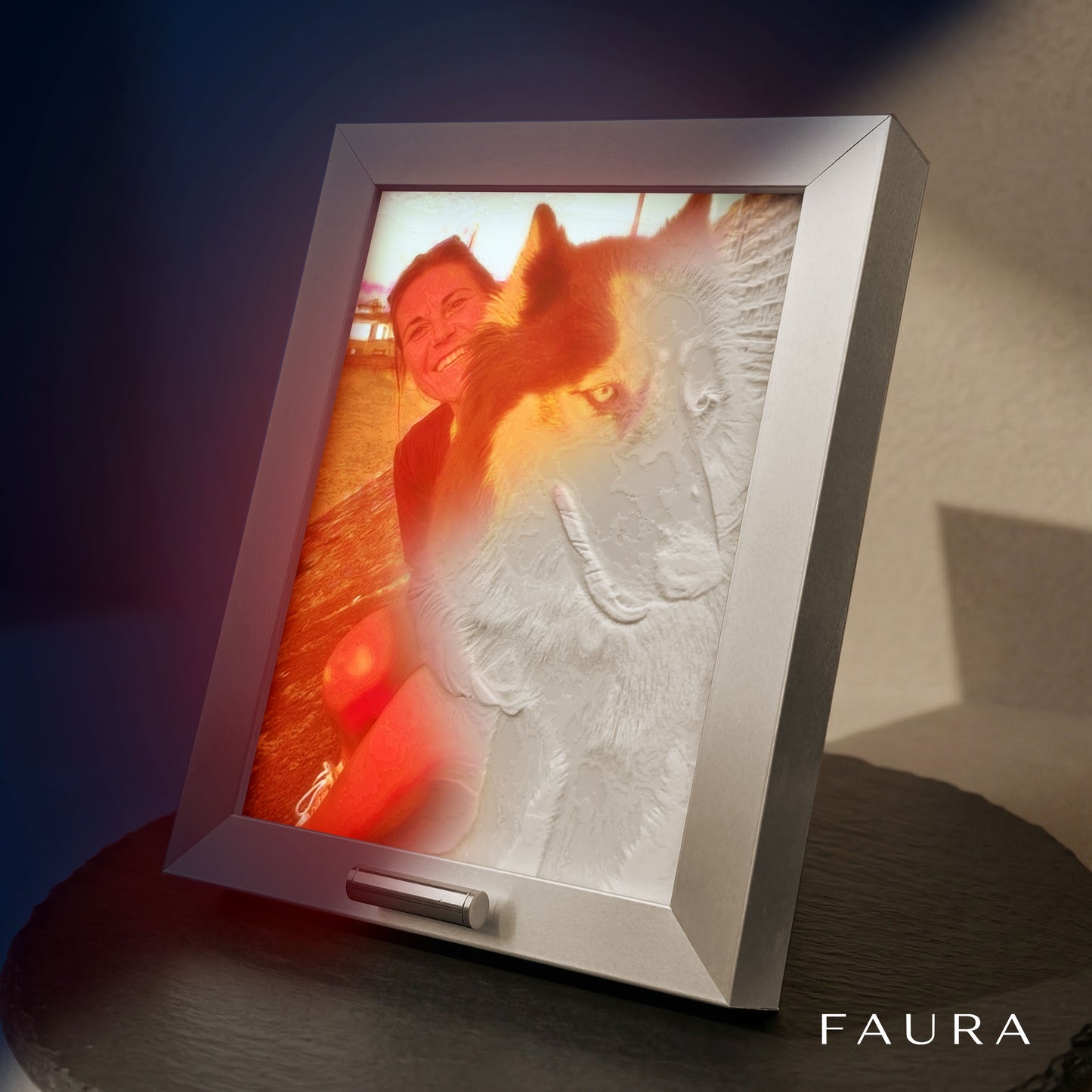 Fotolamp-urne Externa in Satin Steel | Zilverkleurig asbuisje | FAURA