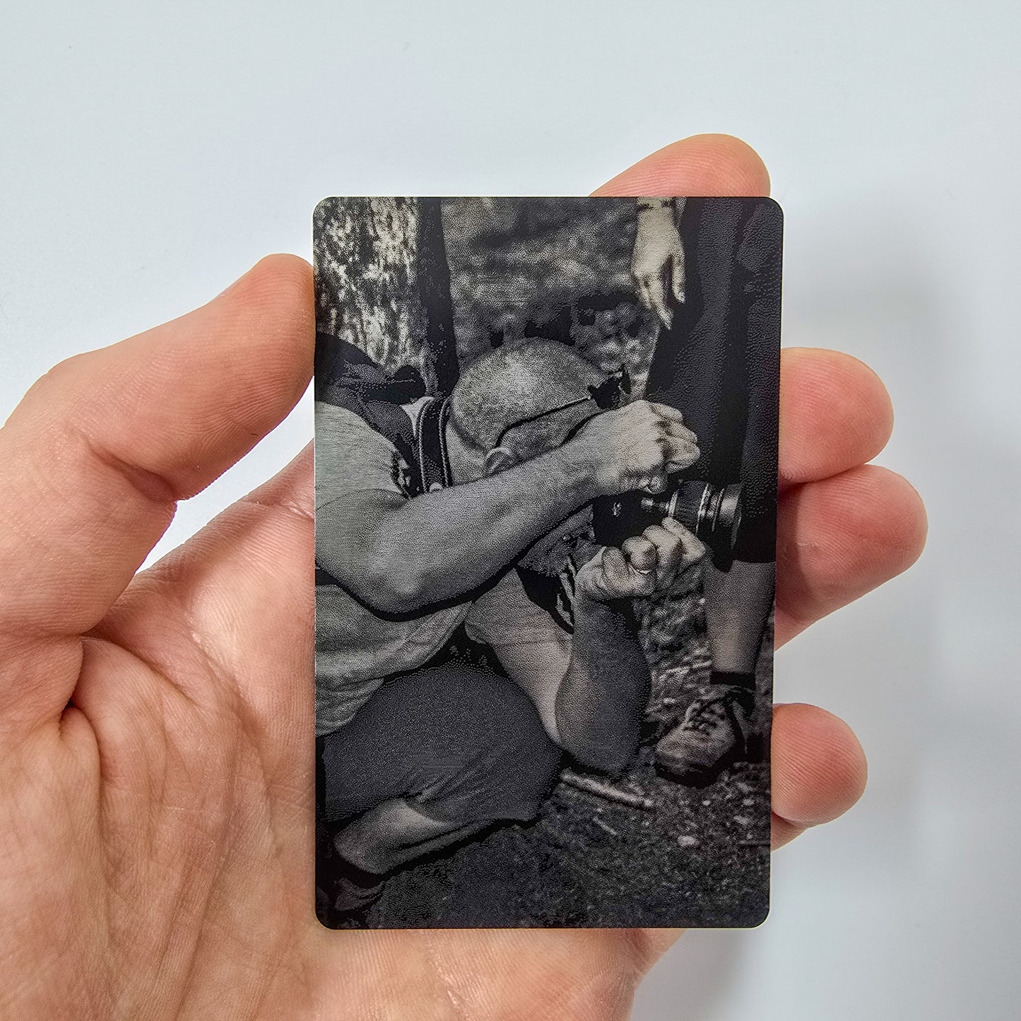 Foto-gegraveerd metalen kaartje met spreuk
